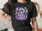Vibrant Multicolor Dragon Design on Black T-Shirt