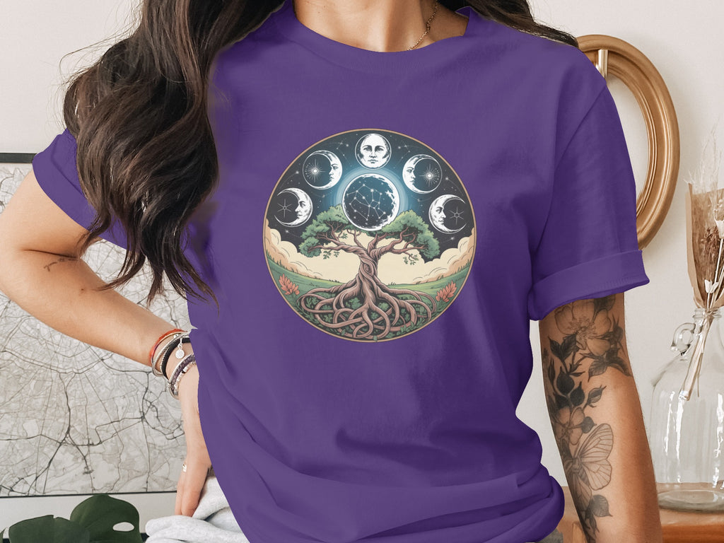 Mystical Tree of Life and Moon Phases Graphic Tee