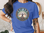 Celestial Tree of Life Moon Phases Blue T-shirt