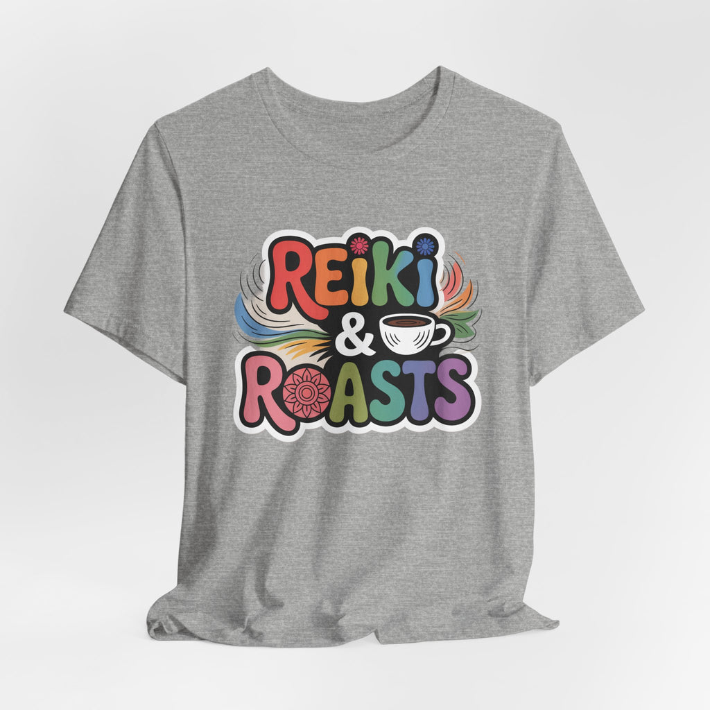 Reiki & Roasts Coffee Tee — Chakra Spiritual Coffee Lover T‑Shirt - WrinkledHippie