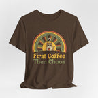 First Coffee Then Chaos Cat Coffee Retro T-Shirt - WrinkledHippie