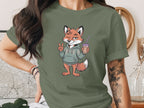 Cool Fox with Coffee and Peace Sign Graphic T-shirt