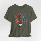 Reiki & Roasts Coffee Tee — Spiritual Coffee Lover T‑Shirt - WrinkledHippie