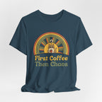 First Coffee Then Chaos Cat Coffee Retro T-Shirt - WrinkledHippie