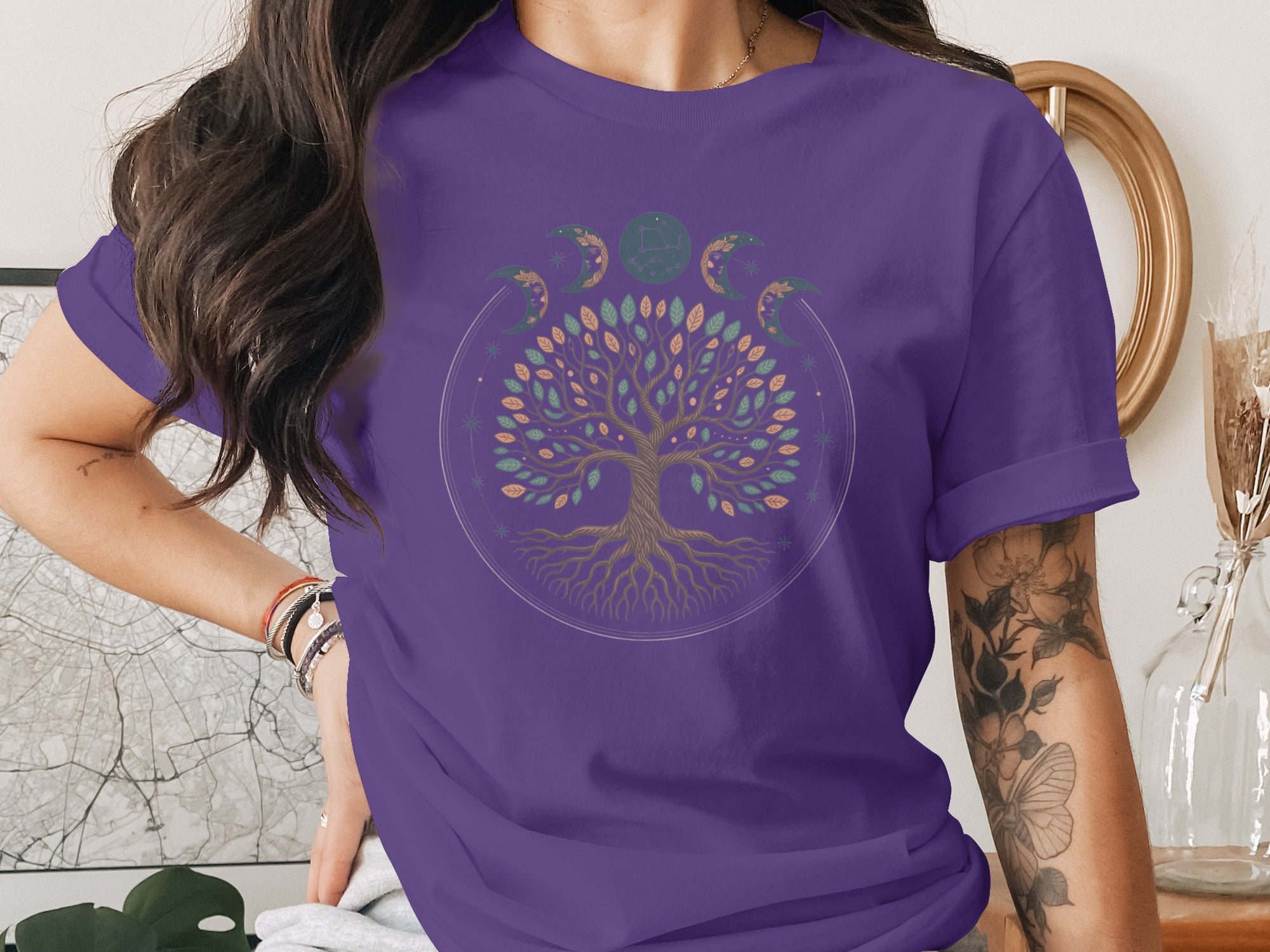 Vibrant Tree of Life with Moon Phases T-Shirt Design