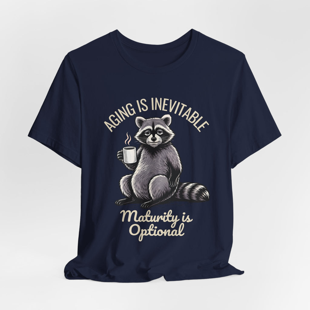 Midlife Is Optional Funny Raccoon Drinking Coffee T-Shirt - WrinkledHippie