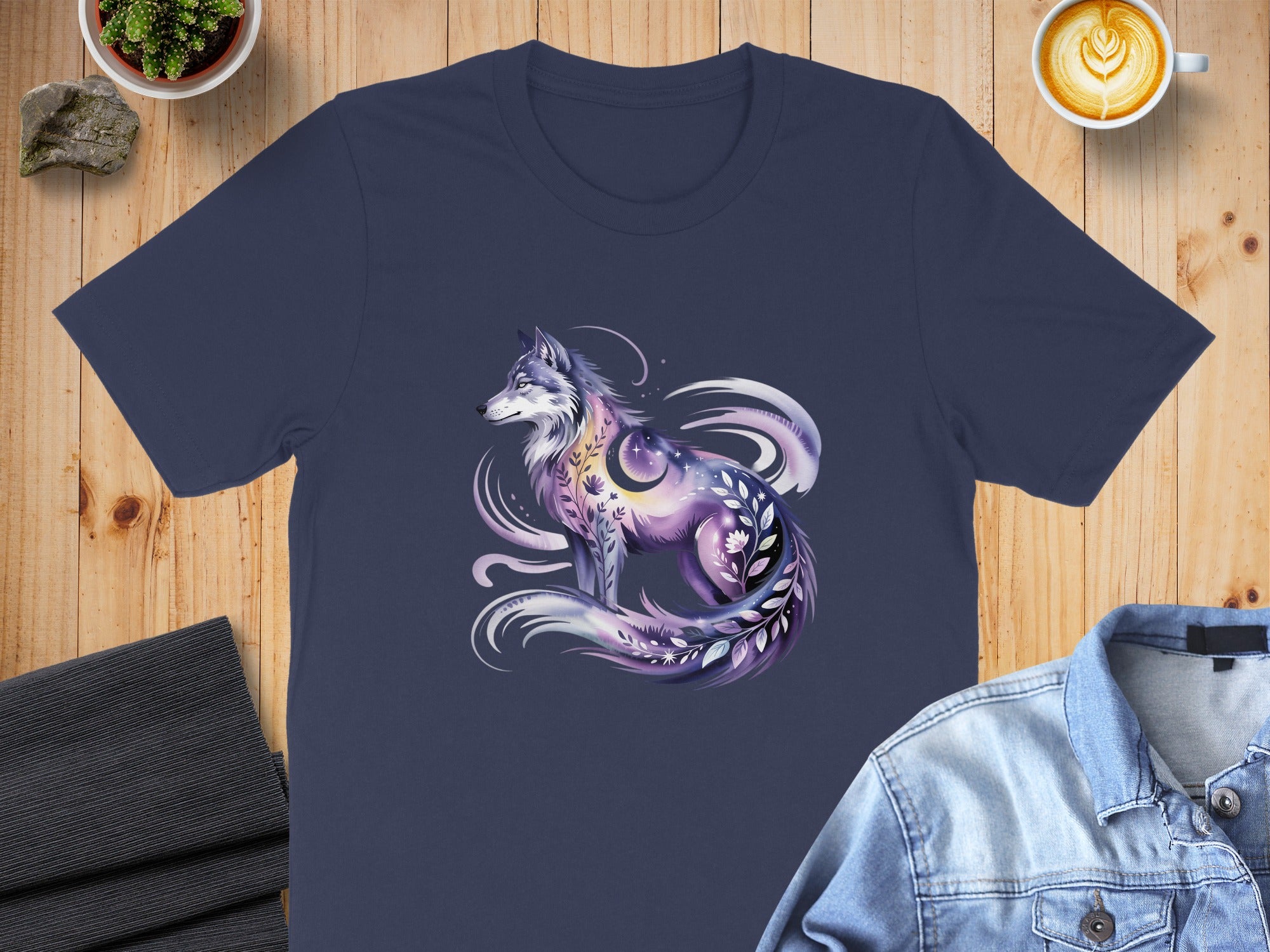 Mystical Purple Wolf Illustration Shirt product