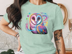 Colorful Psychedelic Owl Print Green T-Shirt