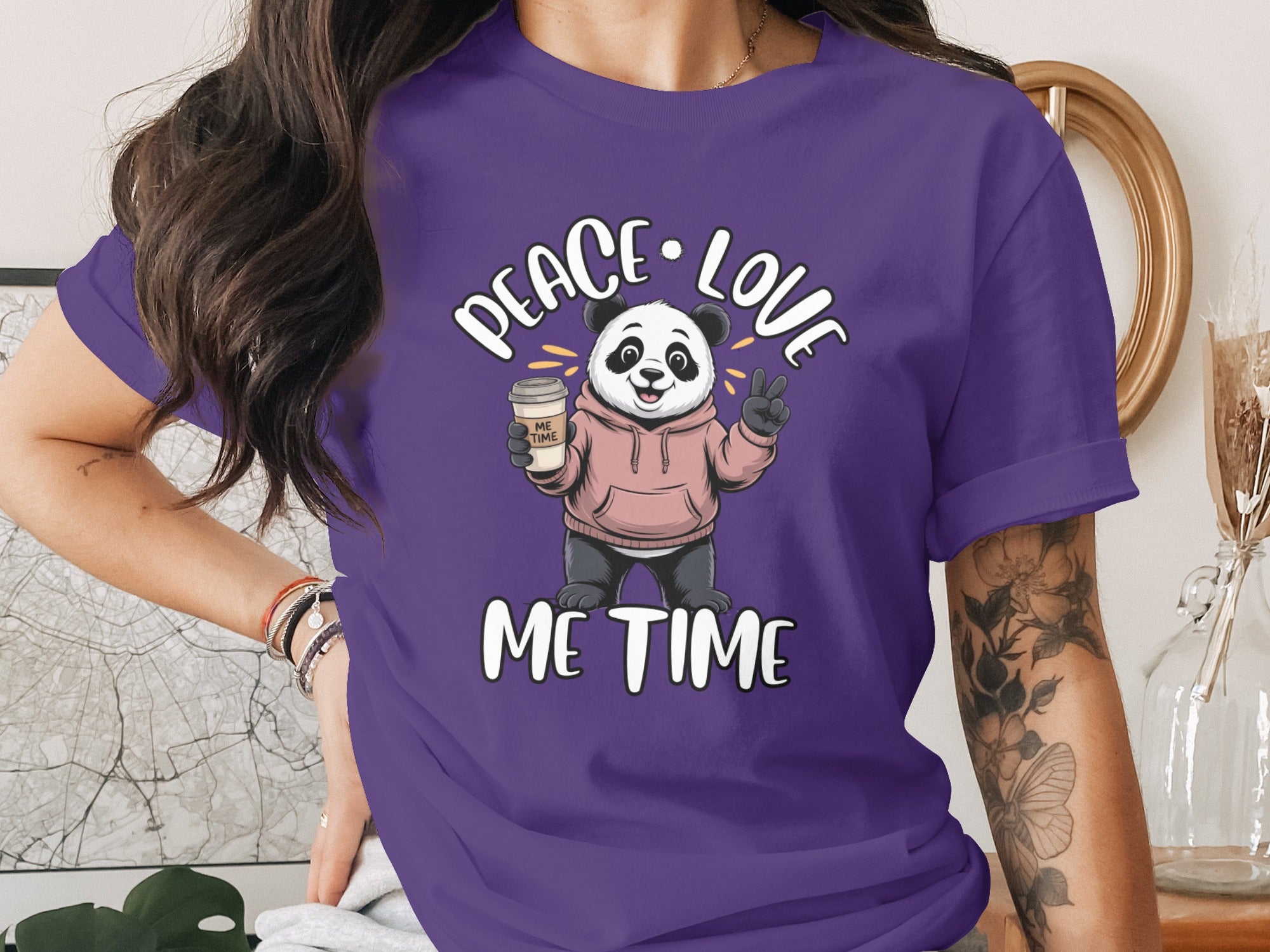 Peace Love Me Time with Cute Panda Graphic Shirt
