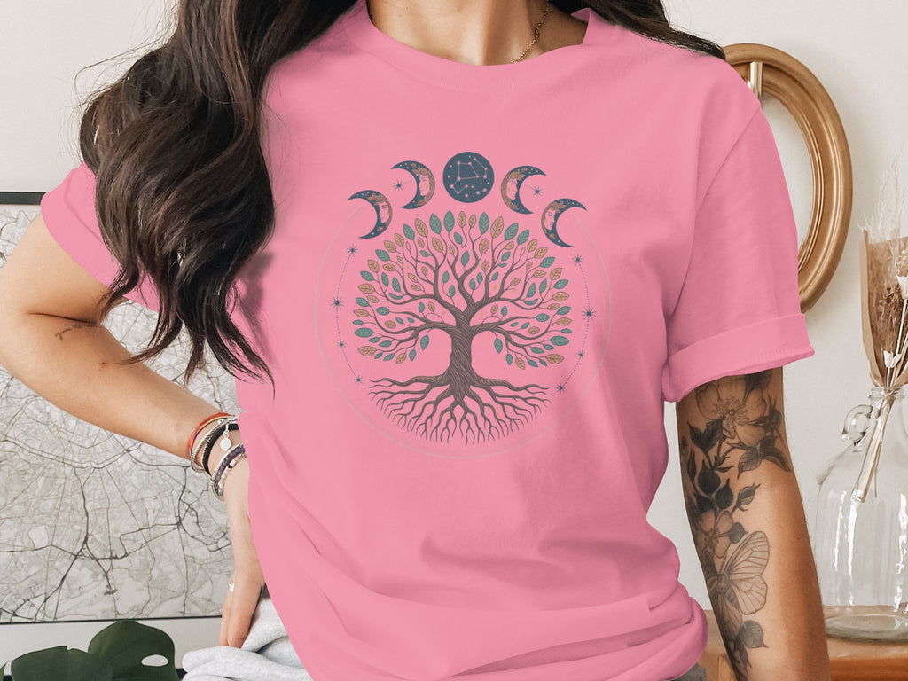 Tree of Life and Moon Phases Design Tee Shirt
