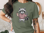 Cute Raccoon Drinking Coffee Artwork T-Shirt