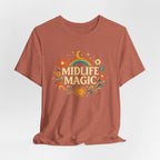 Midlife Magic Hippie Vibe T-Shirt — Retro Boho Tee for Women Celebrating Midlife - WrinkledHippie