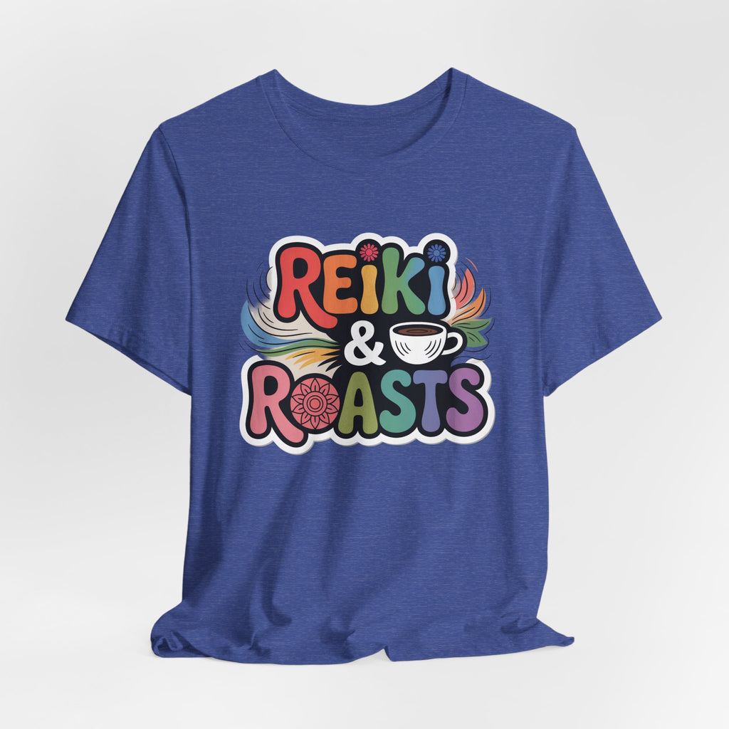 Reiki & Roasts Coffee Tee — Chakra Spiritual Coffee Lover T‑Shirt - WrinkledHippie