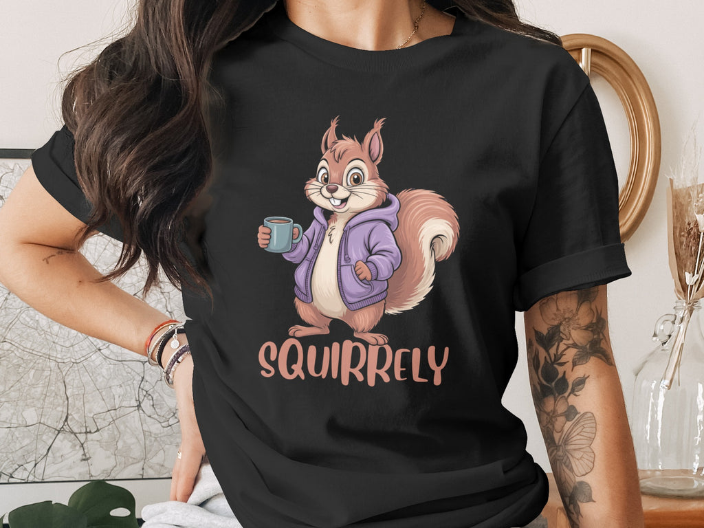 Cute Squirrelly Holding Coffee Graphic Tee Shirt