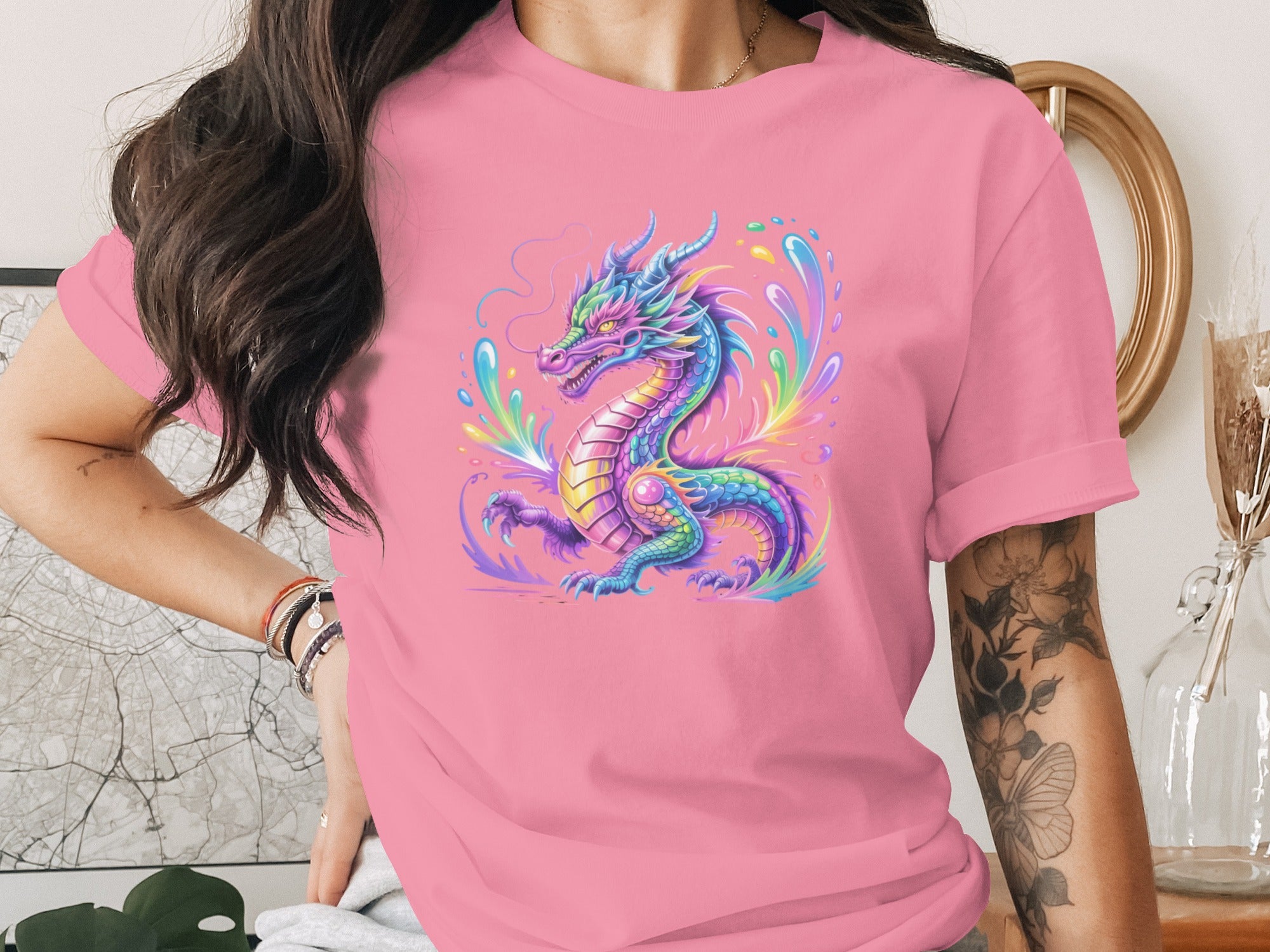 Colorful Dragon Fantasy Art Pink T-Shirt Product