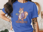 Cute Squirrely Graphic Tee with Coffee Cup Design
