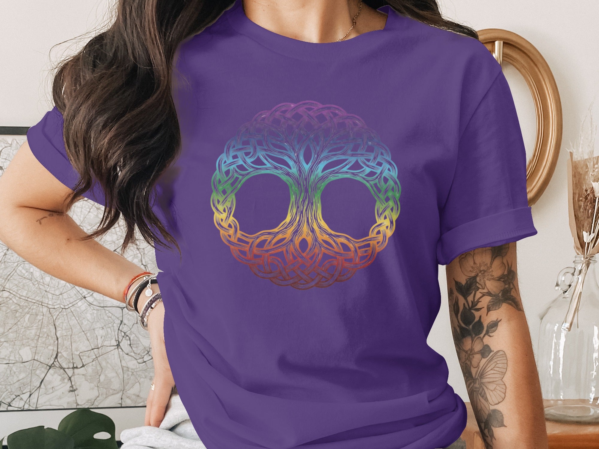 Vibrant Rainbow Tree of Life Purple T-Shirt Design