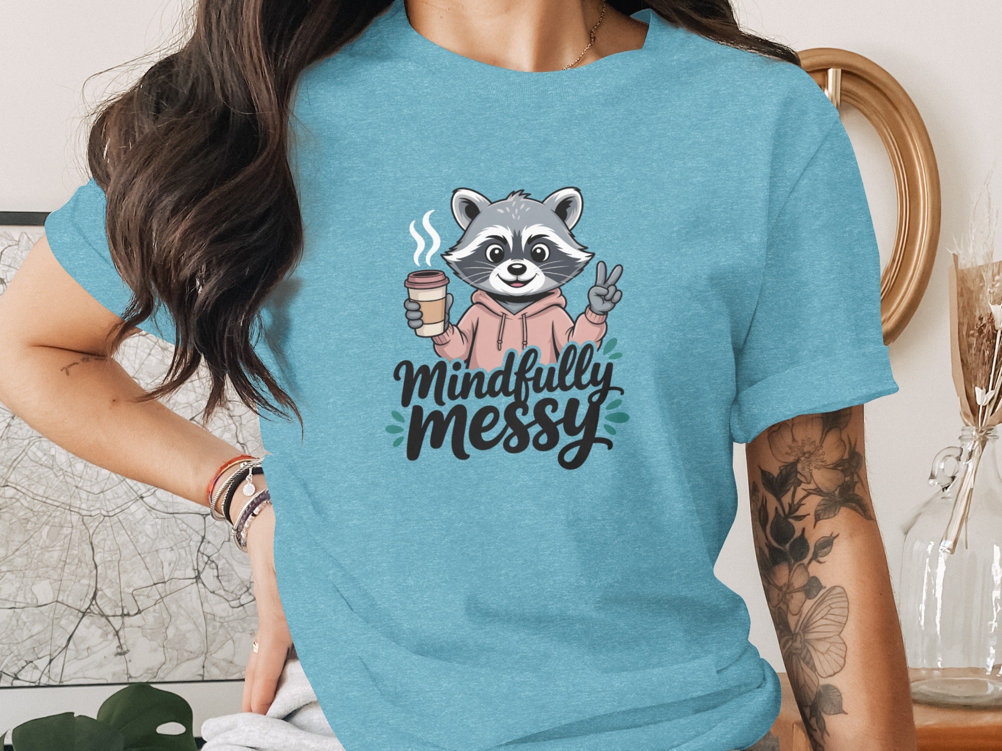 Mindfully Messy Raccoon Holding Coffee Cup shirt