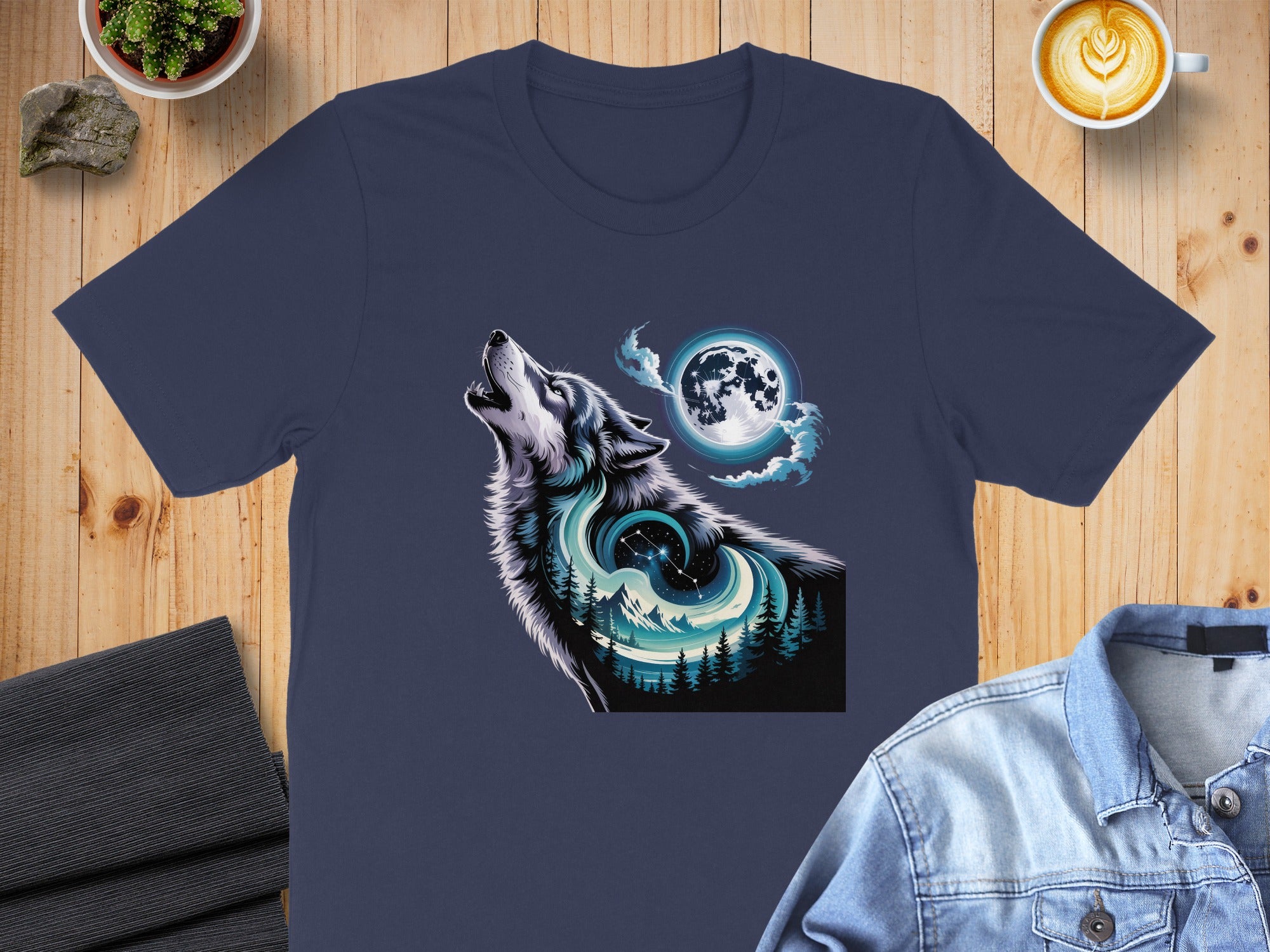 Howling Wolf and Moonlight Scene Graphic T-Shirt