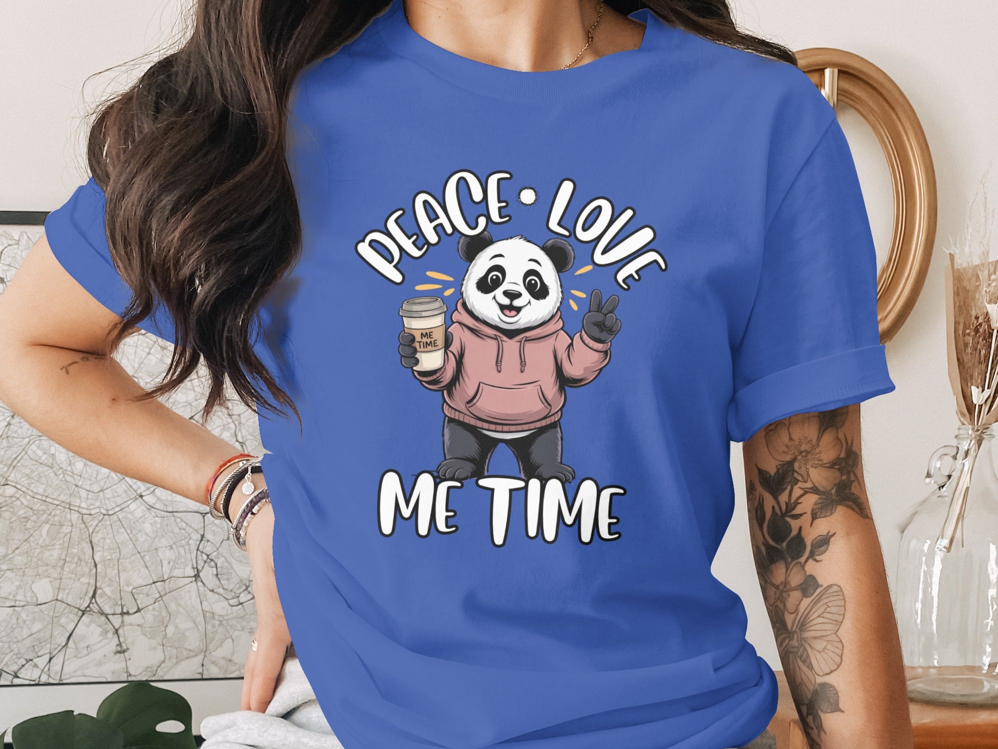 Peace Love Me Time Cute Panda Drinking Coffee Shirt