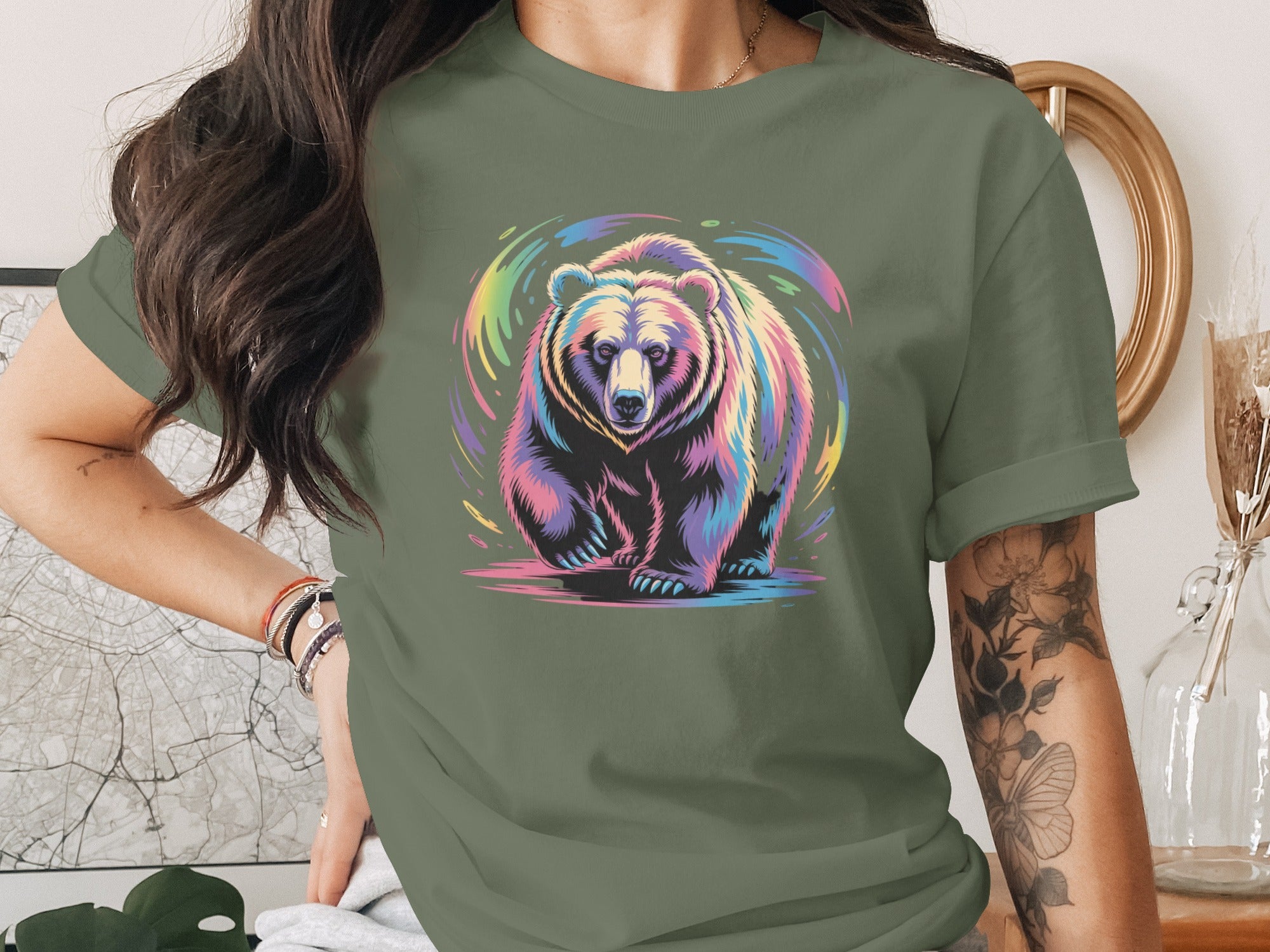 Vibrant Rainbow Bear Graphic Design T-Shirt