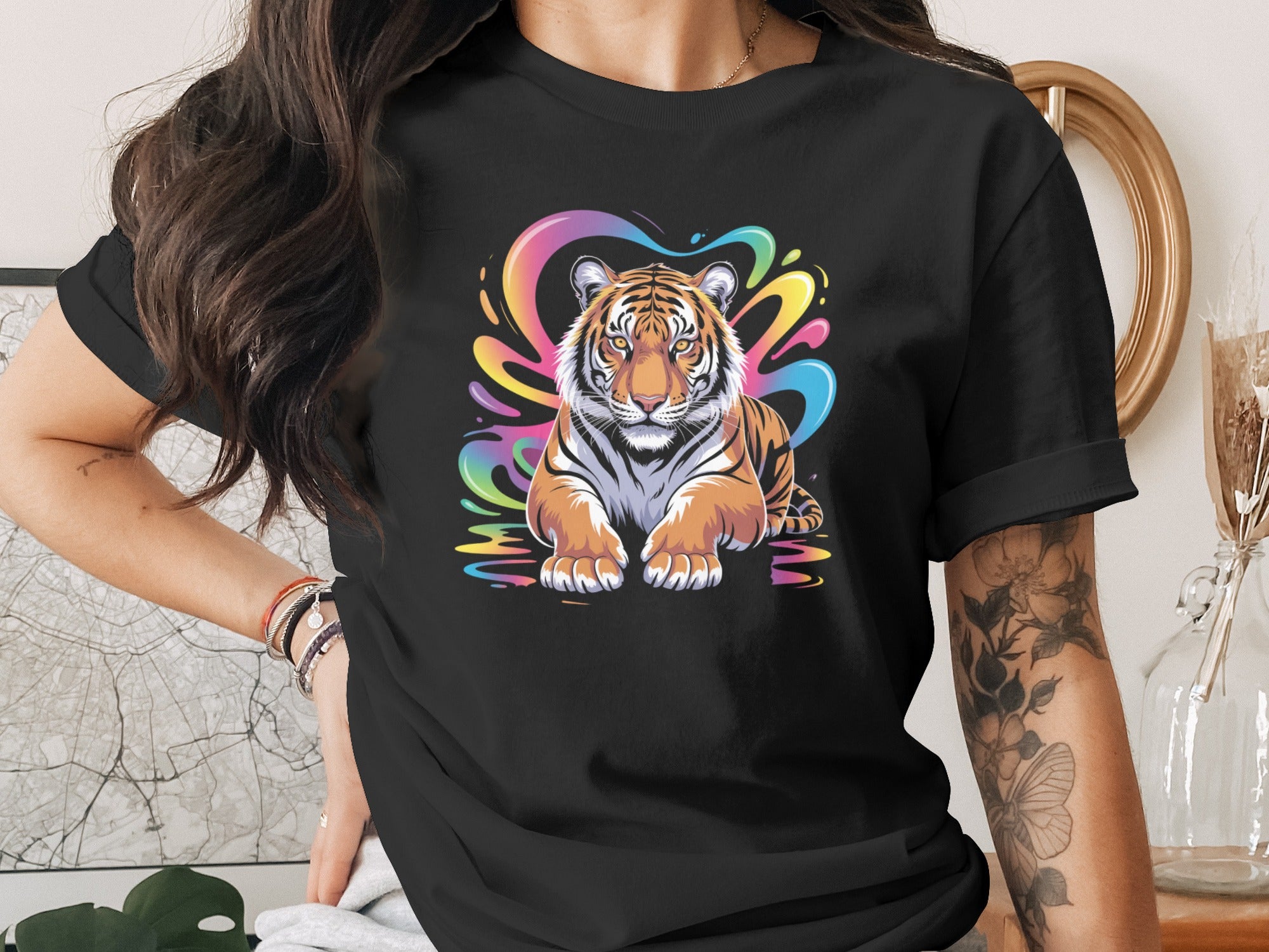 Colorful Tiger Graphic Tee Statement Shirt