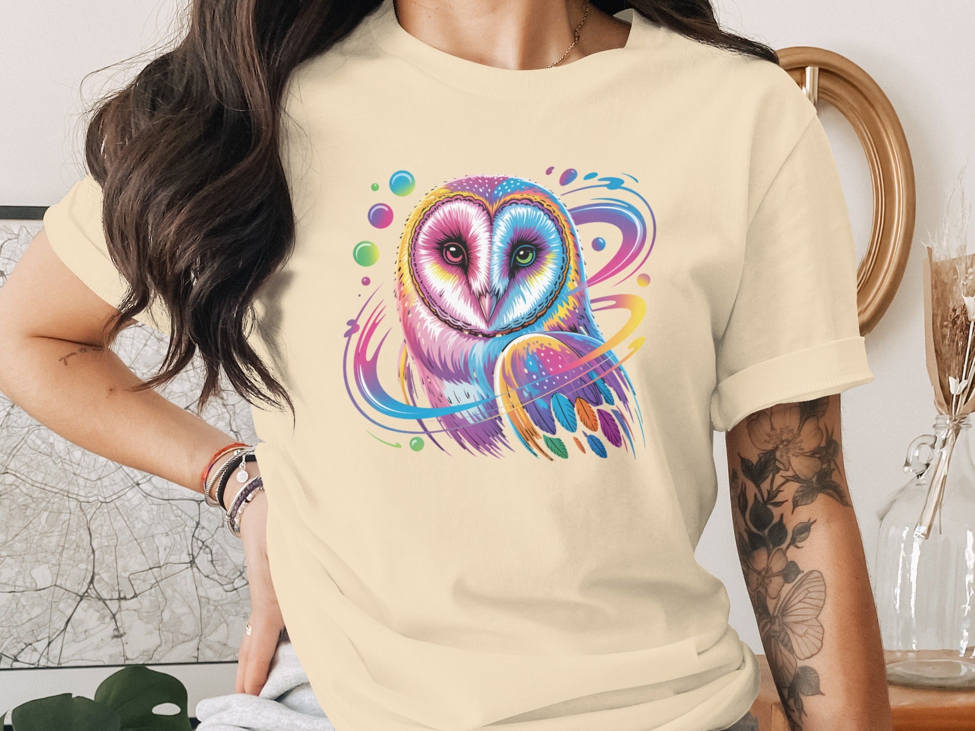 Vibrant Colorful Owl Graphic Women's T-Shirt