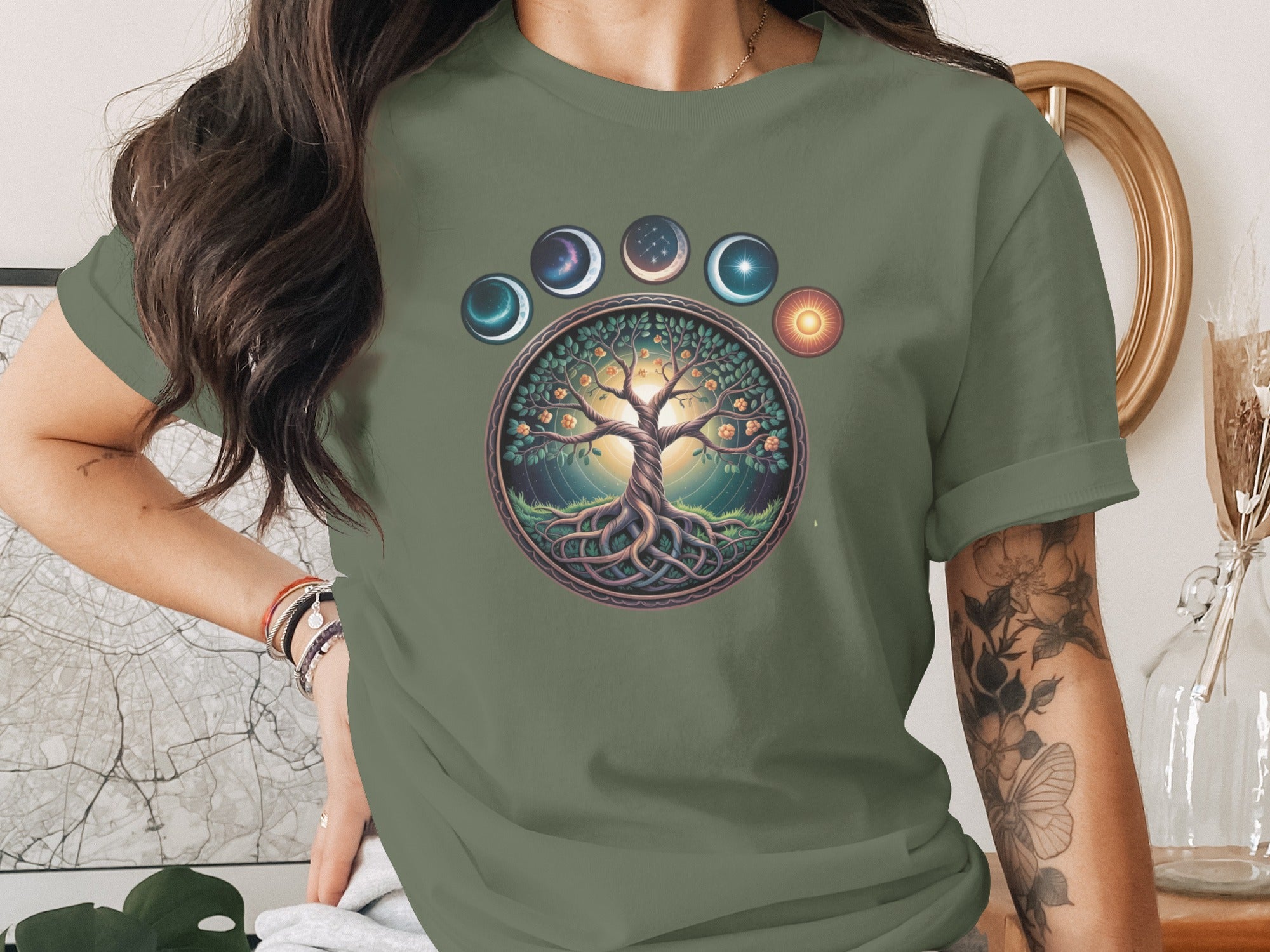 Mystical Tree of Life with Celestial Symbols T-shirt
