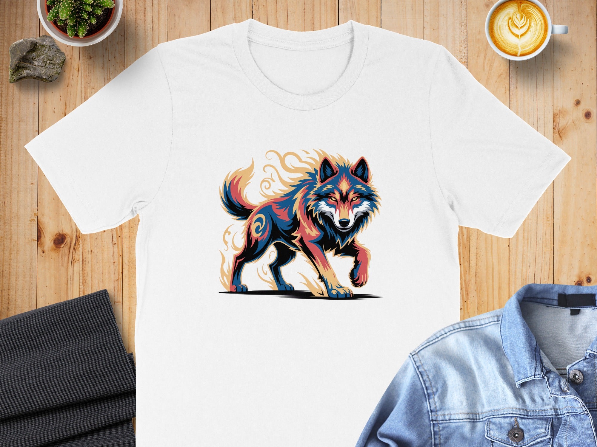 Vibrant Abstract Wolf Graphic Design T-shirt Product