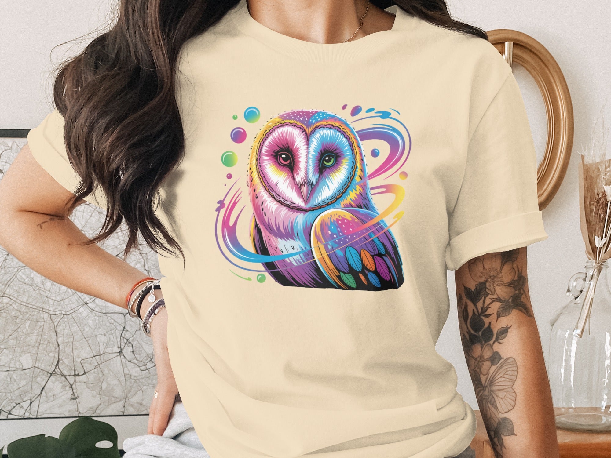 Colorful Owl Graphic Short Sleeve T-shirt