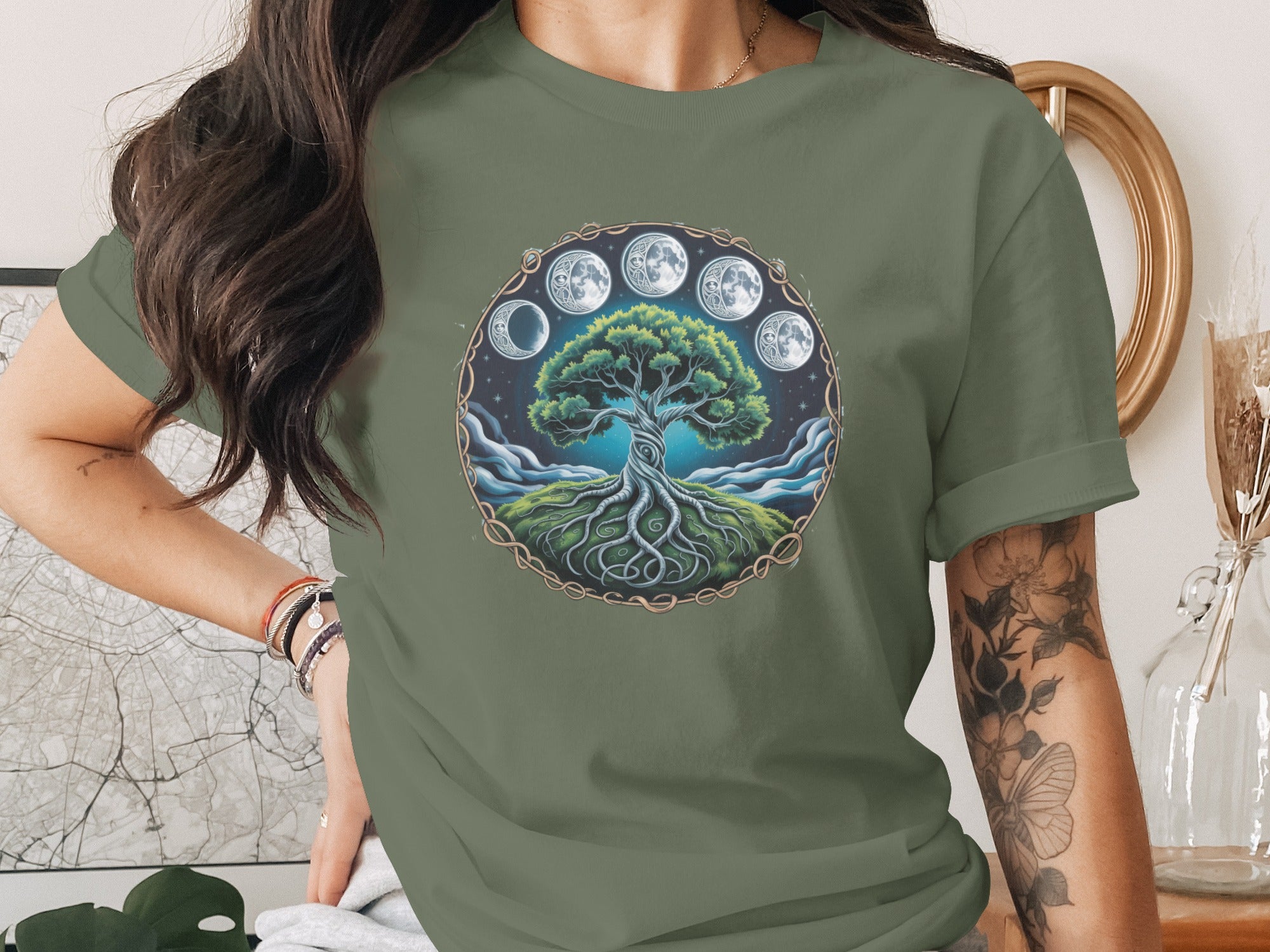 Mystical Tree and Moon Phases Graphic Tee Product