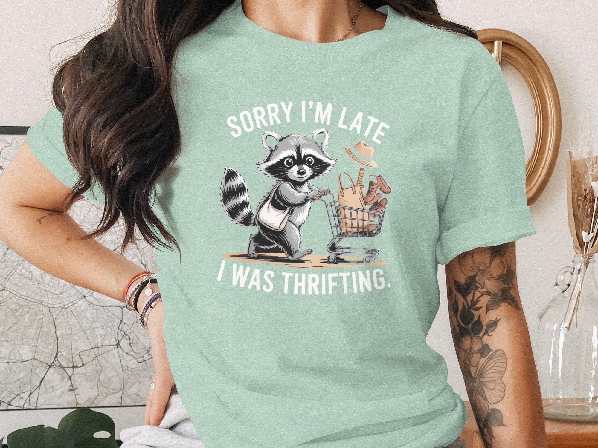 Sorry I'm Late I Was Thrifting Raccoon Shirt