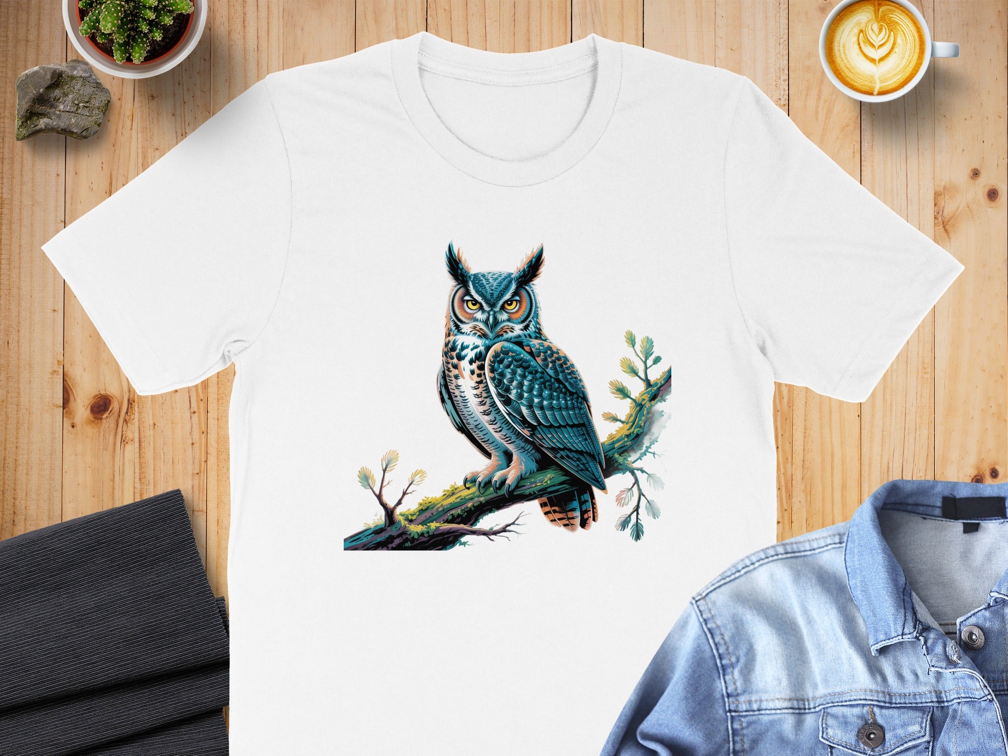 Majestic Owl Illustration on White T-Shirt