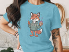 Cute Fox Drinking Coffee Peace Sign T-Shirt