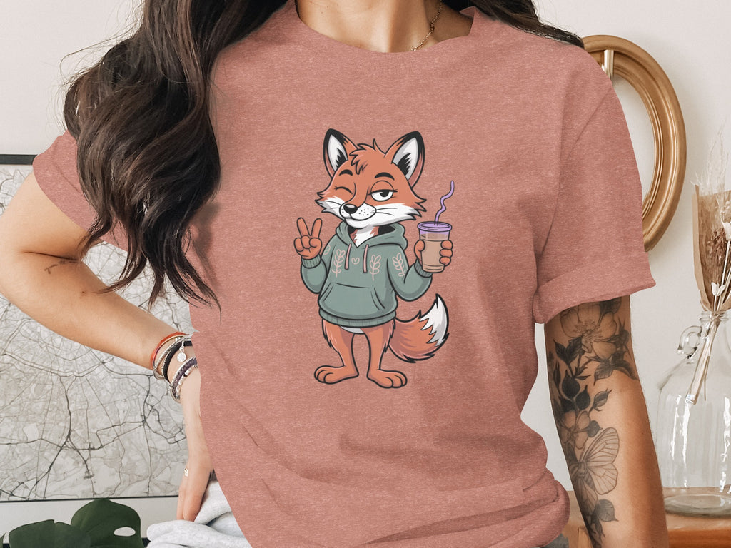 Cool Fox Character with Peace Sign T-shirt