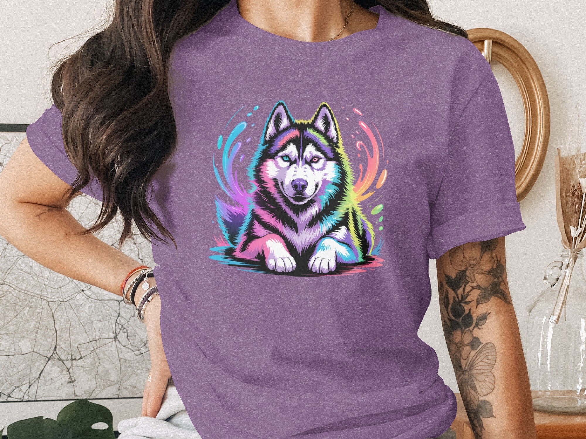 Vibrant Husky Graphic Design Purple Women's Shirt