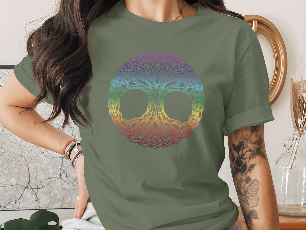 Rainbow Celtic Tree of Life Graphic T-Shirt