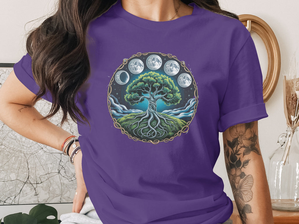 Mystical Tree of Life and Moon Phases Graphic Tee