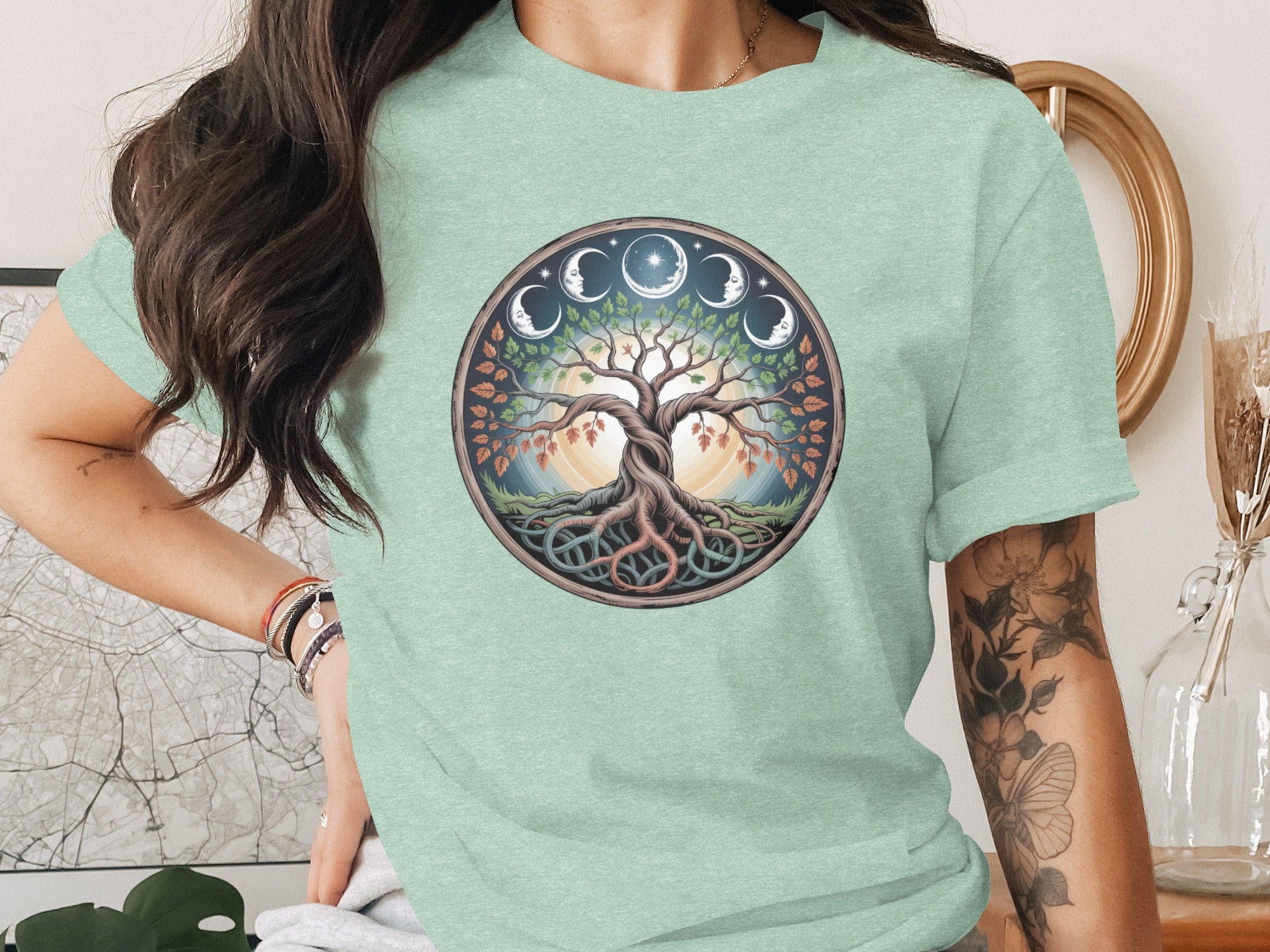 Cosmic Tree of Life with Moon Phases Graphic Shirt