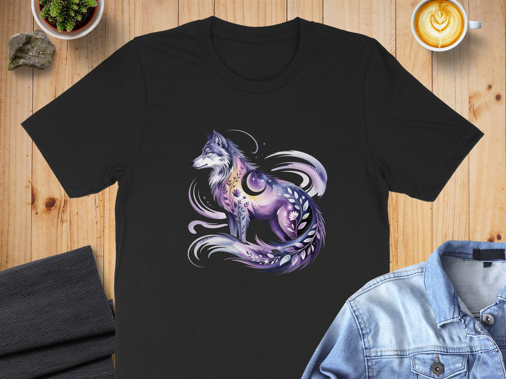 Mystic Wolf Art Design on Black Shirt