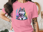 Colorful Husky Graphic Women's Shirt Casual Style