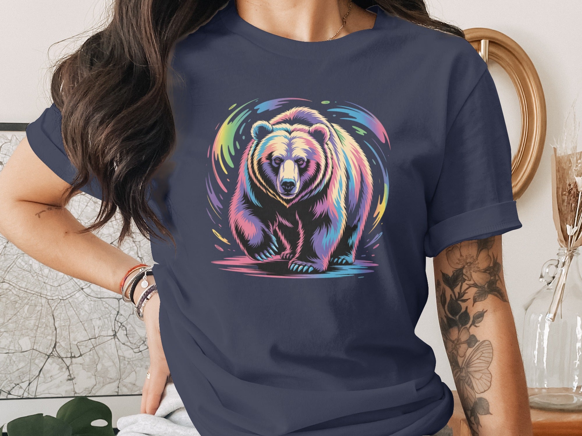 Colorful Bear Graphic Design T-Shirt for Women or Men