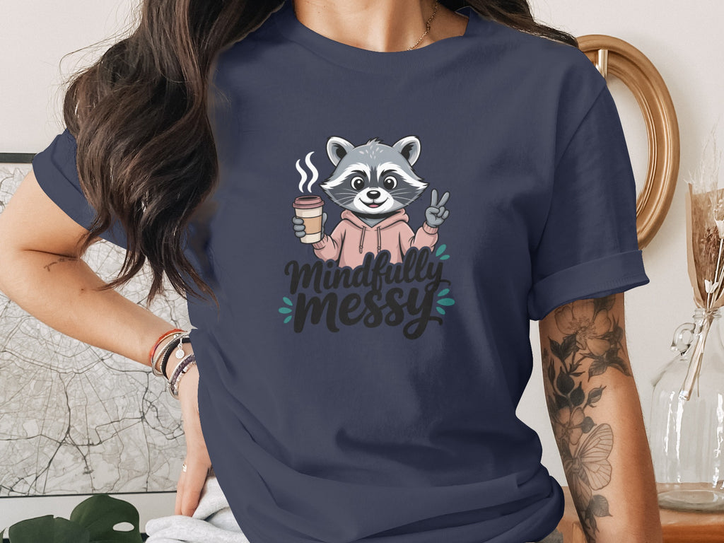 Mindfully Messy Raccoon Peace Sign Graphic Tee