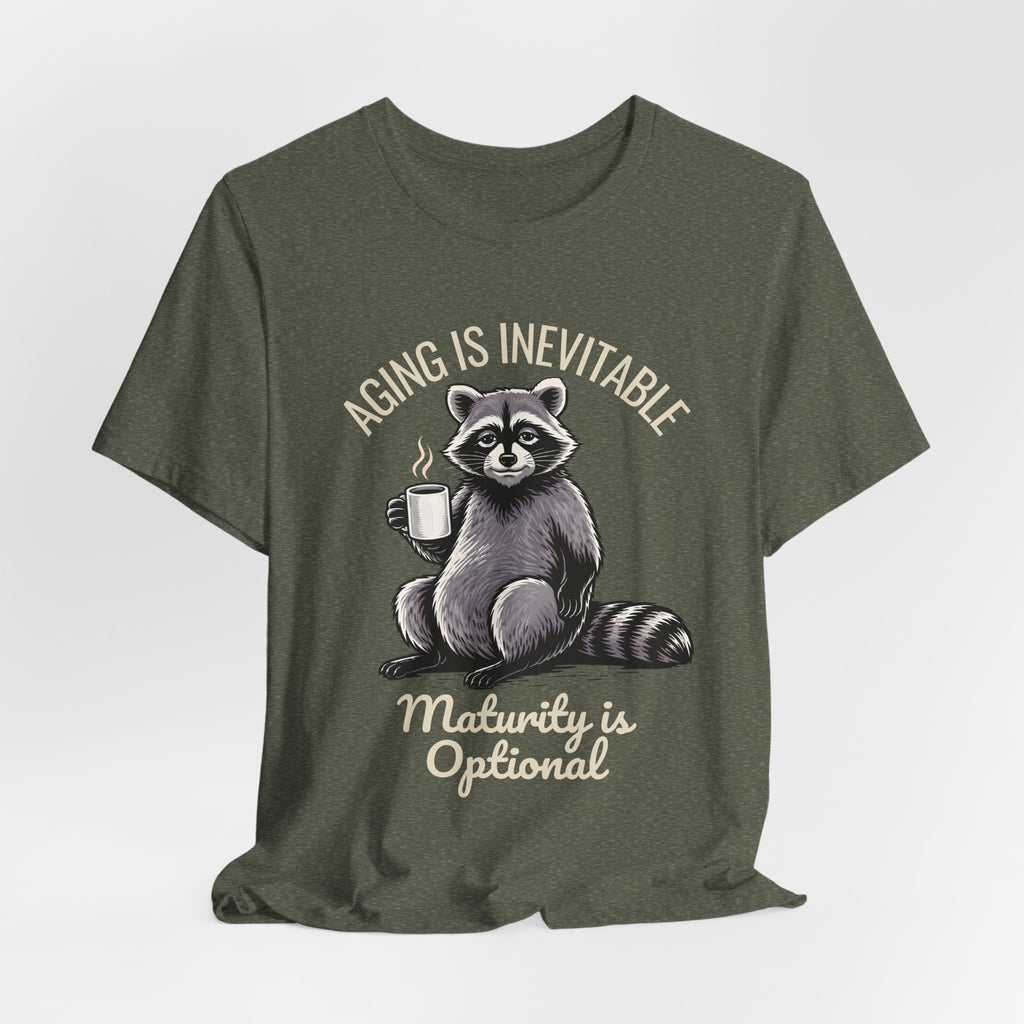 Midlife Is Optional Funny Raccoon Drinking Coffee T-Shirt - WrinkledHippie