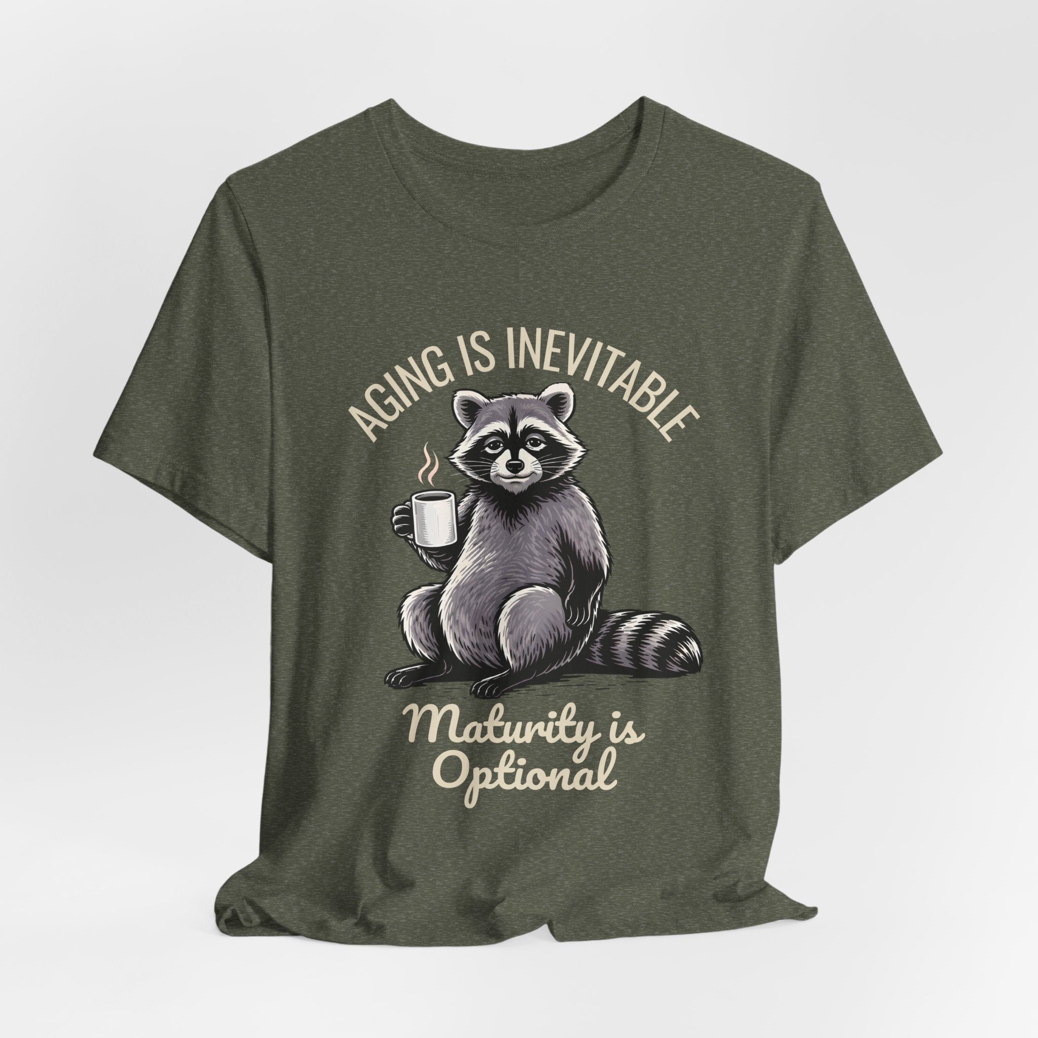 Midlife Is Optional Funny Raccoon Drinking Coffee T-Shirt