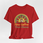 First Coffee Then Chaos Cat Coffee Retro T-Shirt - WrinkledHippie