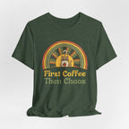 First Coffee Then Chaos Cat Coffee Retro T-Shirt - WrinkledHippie