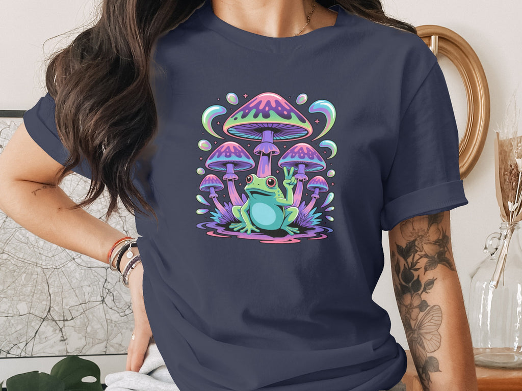Frog Peace Sign with Mushrooms Graphic Shirt