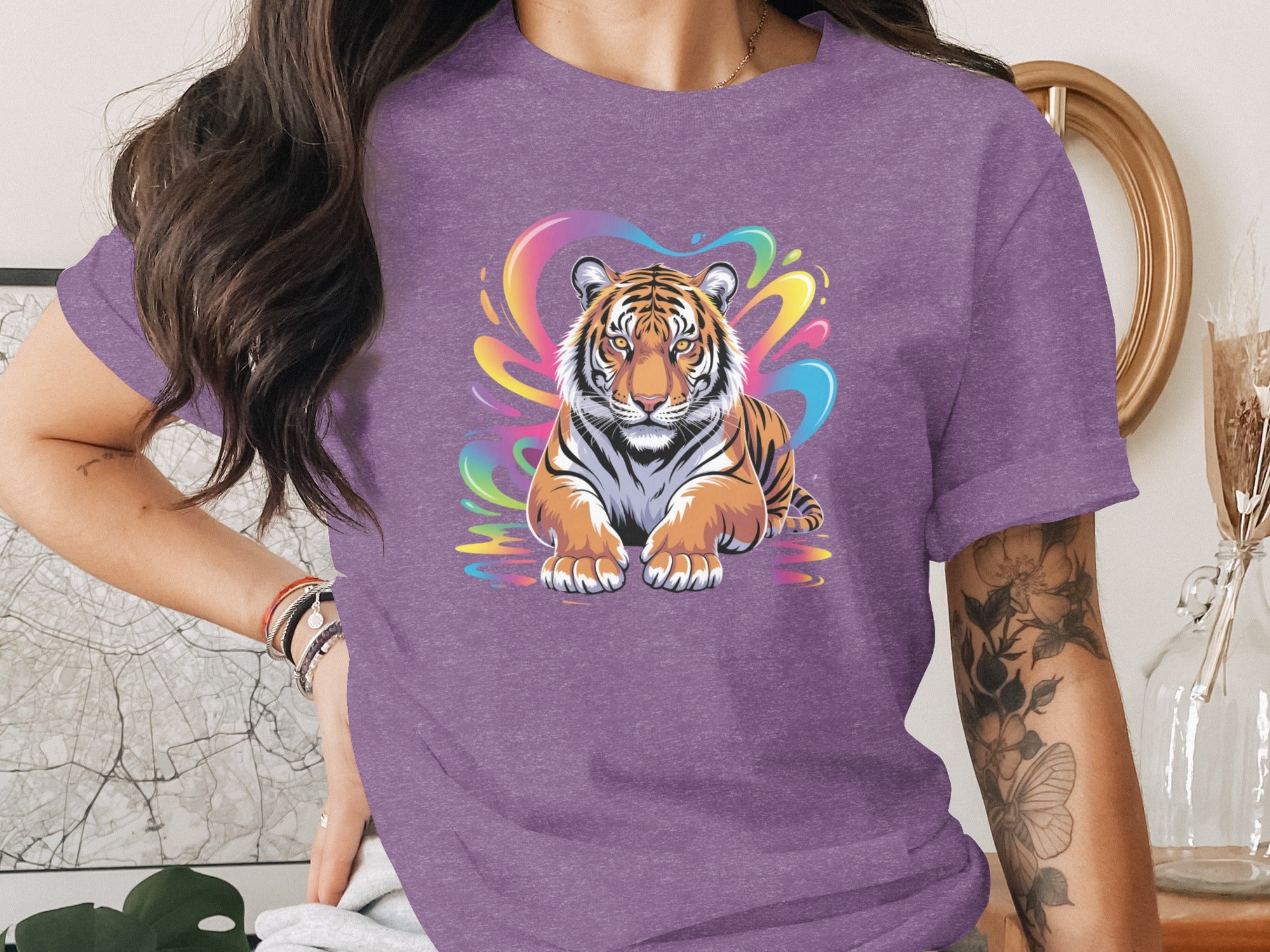 Colorful Tiger Graphic Purple T-Shirt Design