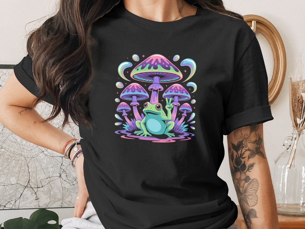 Psychedelic Frog with Mushrooms Graphic T-Shirt